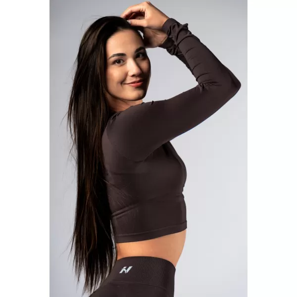  Varrat nélküli crop top hosszú ujjú POWER 892 DARK BROWN Nebbia 
