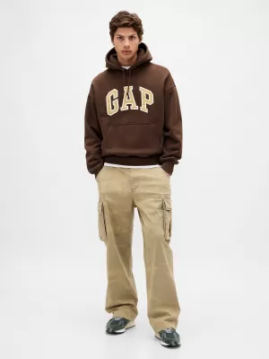 Férfi pulóver GAP HEAVYWEIGHT LOGO HOODIE PULLOVER 823104-04 SÖTÉTBARNA