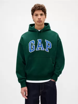 Férfi pulóver GAP HEAVYWEIGHT LOGO HOODIE PULLOVER 823104-03 MÉLYVADÁSZ