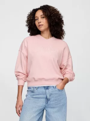 Női pulóver GAP LOGO WEDGE NECK SWEATSHIRT 714869-01 KÖDÖS RÓZSA
