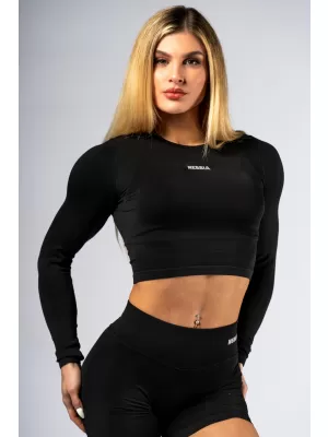 Varrás nélküli crop top hosszú ujjú POWER 892 BLACK Nebbia