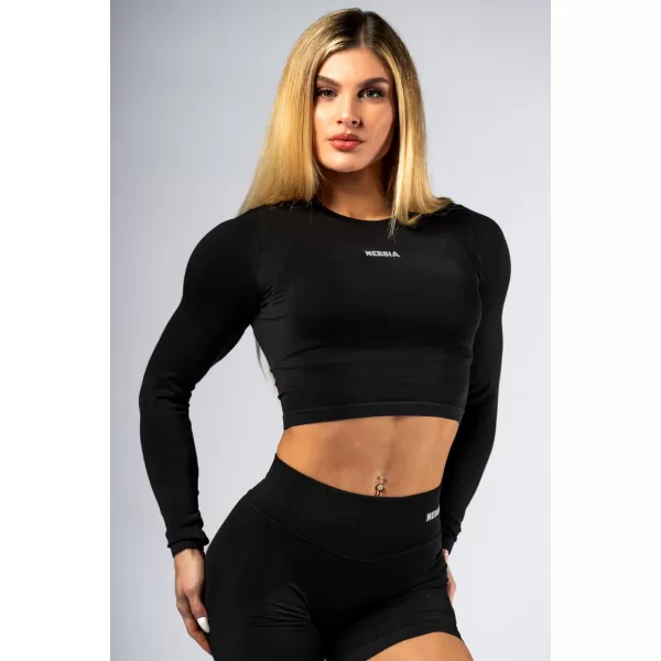  Varrás nélküli crop top hosszú ujjú POWER 892 BLACK Nebbia 