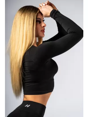 Varrás nélküli crop top hosszú ujjú POWER 892 BLACK Nebbia