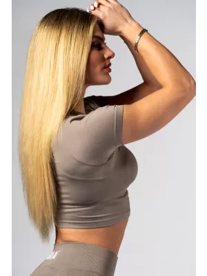Varrat nélküli crop top rövid ujjú POWER 891 LIGHT BROWN ASH Nebbia