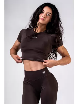 Varrat nélküli crop top rövid ujjú POWER 891 DARK BROWN Nebbia