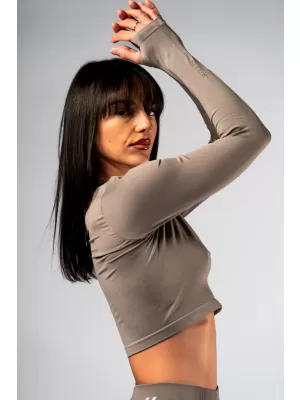 Varrat nélküli crop top hosszú ujjú POWER 892 LIGHT BROWN ASH Nebbia