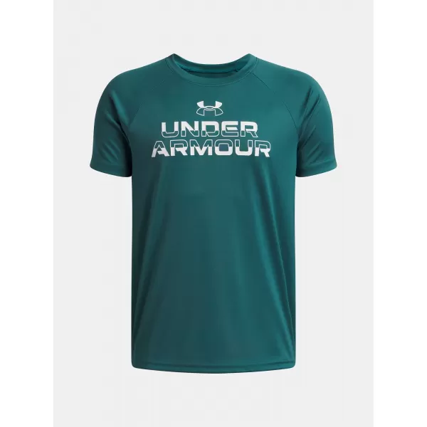  Fiú póló UNDER ARMOUR UA TECH SPLIT WORDMARK SS 1383010-338 ZÖLD 