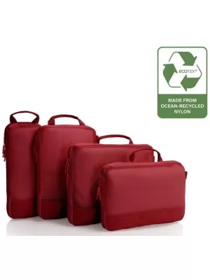 Bőrönd HEYS Ecotex Compression Packing Cube 4 Pc Set VÖRÖS JUHAR