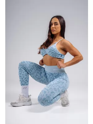 Közepes tartású leopárdmintás sportmelltartó NEBBIA PRIMAL 854 KÉK LEOPÁRD
