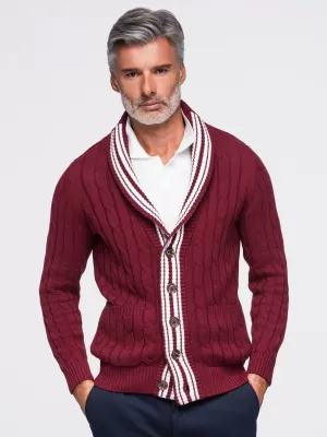 Férfi kardigán OMBRE OM-SWCD-0196 BURGUNDIA