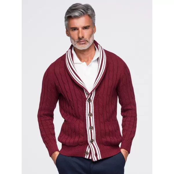  Férfi kardigán OMBRE OM-SWCD-0196 BURGUNDIA 