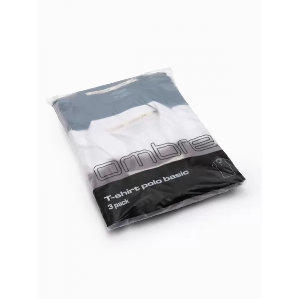  Férfi póló gallérral OMBRE OM-POBS-0171 FEHÉR/BARNA/SÖTÉTKÉK 