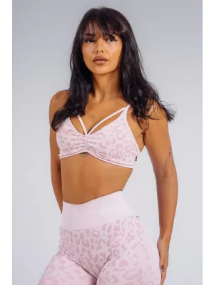 Közepes tartású leopárdmintás sportmelltartó NEBBIA PRIMAL 854 RÓZSASZÍN LEOPÁRD
