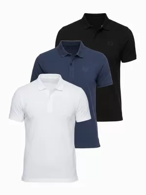Férfi póló gallérral OMBRE OM-POBS-0171 FEKETE/SÖTÉTKÉK/FEHÉR