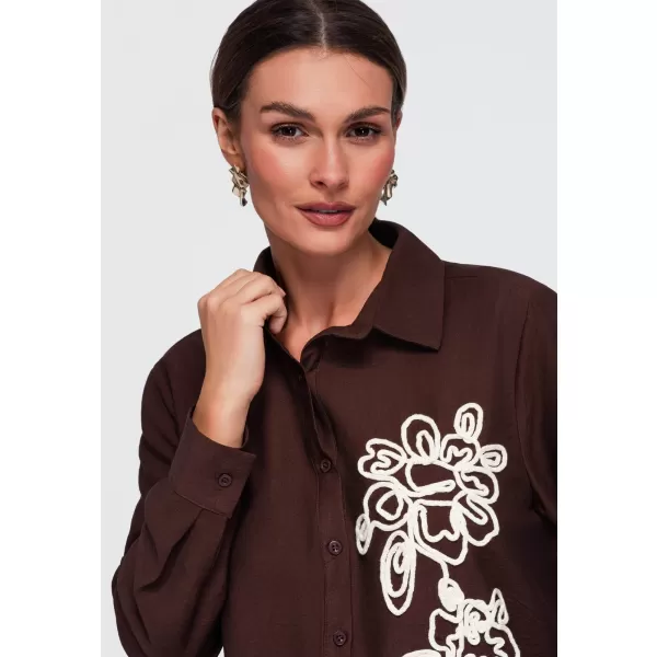  Női ing OMBRE OW-SH-E0073 BARNA 