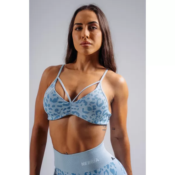  Közepes tartású leopárdmintás sportmelltartó NEBBIA PRIMAL 854 KÉK LEOPÁRD 