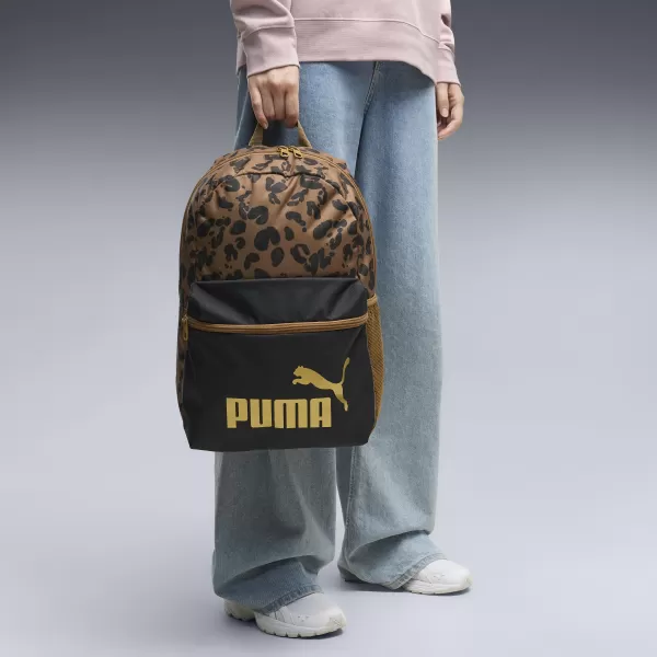  Hátizsák PUMA PHASE AOP BACKPACK 09116916 PUMA FEKETE/KONA BARNA/LEOPÁRD AOP 