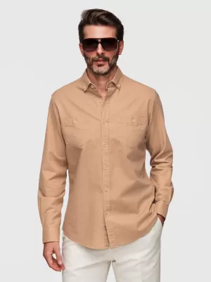 Férfi ing OMBRE N-OM-SHCS-0134 VILÁGOSBARNA