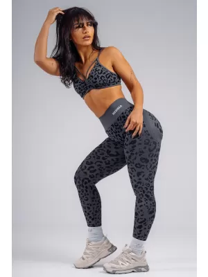 Közepes tartású leopárdmintás sportmelltartó NEBBIA PRIMAL 854 FEKETE LEOPÁRD