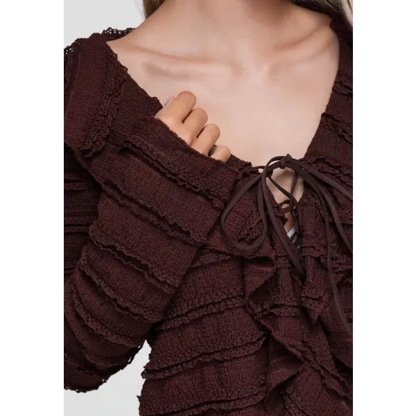  Női blúz OMBRE OW-TS-E0067 SÖTÉTBARNA 