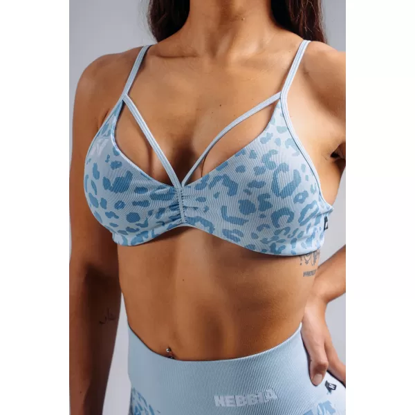  Közepes tartású leopárdmintás sportmelltartó NEBBIA PRIMAL 854 KÉK LEOPÁRD 