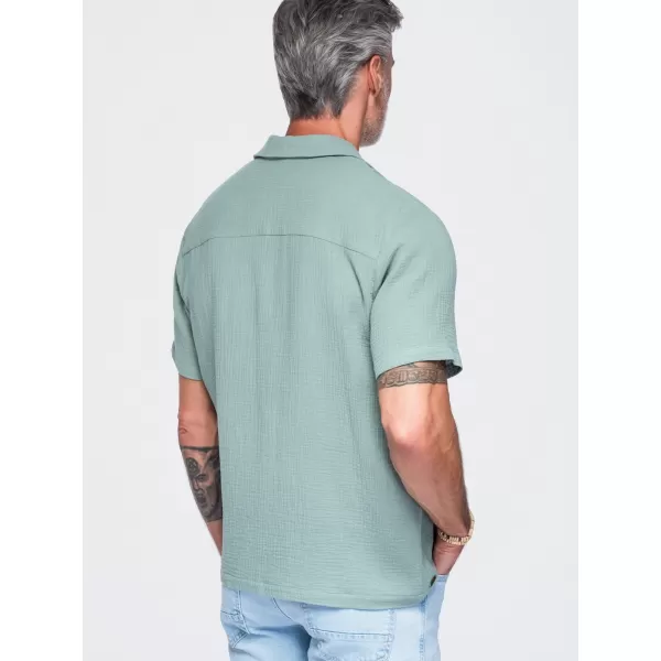  Férfi ing OMBRE OM-SHSS-0223 PASZTELL ZÖLD 