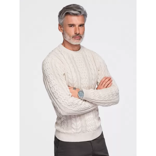  Férfi pulóver OMBRE OM-SWSW-0191 EKRÜ 