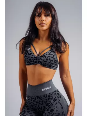 Közepes tartású leopárdmintás sportmelltartó NEBBIA PRIMAL 854 FEKETE LEOPÁRD
