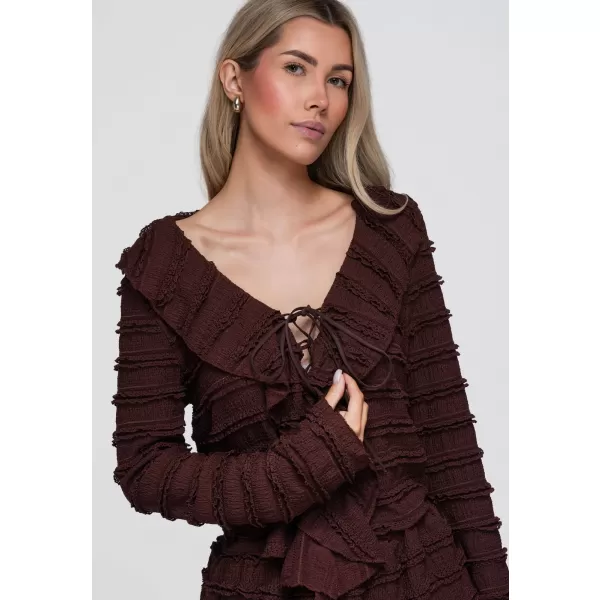  Női blúz OMBRE OW-TS-E0067 SÖTÉTBARNA 