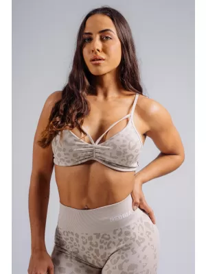 Közepes tartású leopárdmintás sportmelltartó NEBBIA PRIMAL 854 KRÉMLEOPÁRD