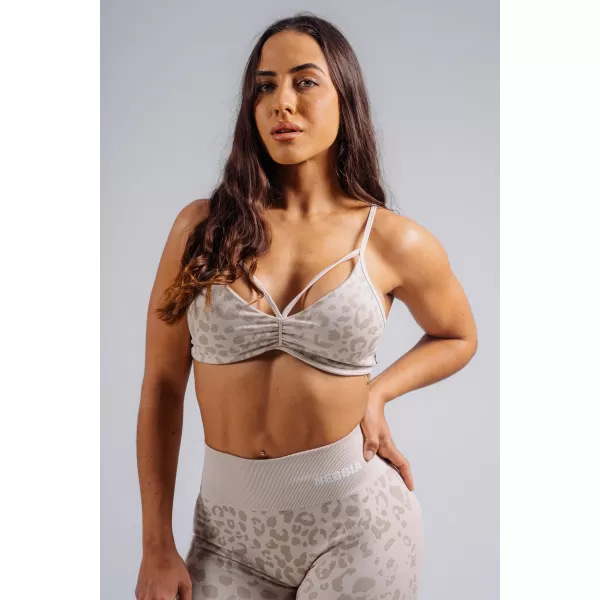  Közepes tartású leopárdmintás sportmelltartó NEBBIA PRIMAL 854 KRÉMLEOPÁRD 