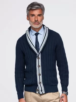 Férfi kardigán OMBRE OM-SWCD-0196 SÖTÉTKÉK