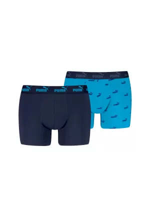 Férfi boxerek PUMA ELEMENTS MEN LOGO PRINT BOXERS 2P 93875401 KÉK KOMBÓ