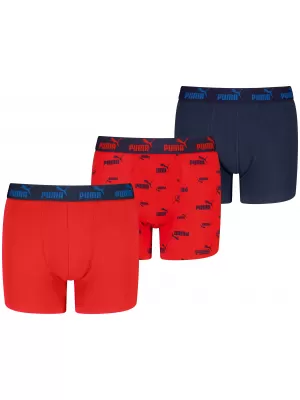 Gyermek boxerek PUMA ELEMENTS BOYS LOGO PRINT BOXERS 3P 93896803 VÖRÖS / SÖTÉTKÉK