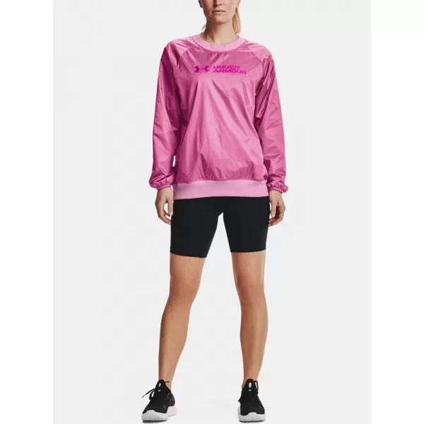  Női pulóver UNDER ARMOUR RECOVER STORM WOVEN SHINE CREW 1364012-680 RÓZSASZÍN 