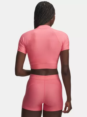 Női póló UNDER ARMOUR HEATGEAR CROP MOCK SS 6010006-600 RÓZSASZÍN