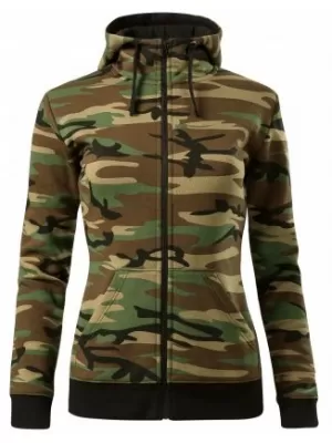 Női pulóver MALFINI CAMO ZIPPER C20 TEREPSZÍNŰ BARNA
