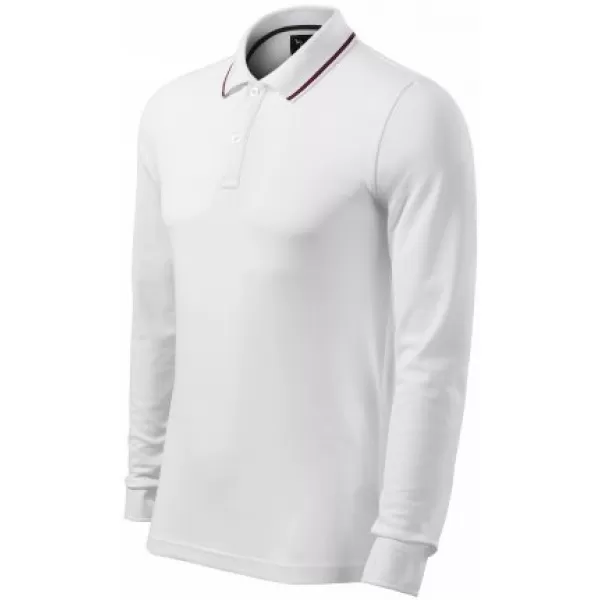  Férfi póló hosszú ujjal és gallérral MALFINI PREMIUM CONTRAST STRIPE LS 258 FEHÉR 