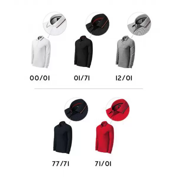  Férfi póló hosszú ujjal és gallérral MALFINI PREMIUM CONTRAST STRIPE LS 258 FEHÉR 