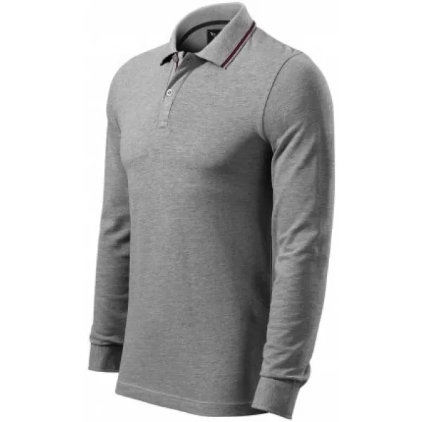  Férfi póló hosszú ujjal és gallérral MALFINI PREMIUM CONTRAST STRIPE LS 258 SÖTÉTSZÜRKE KIEMELÉSEK 