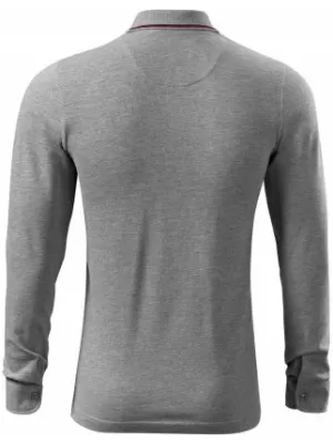 Férfi póló hosszú ujjal és gallérral MALFINI PREMIUM CONTRAST STRIPE LS 258 SÖTÉTSZÜRKE KIEMELÉSEK