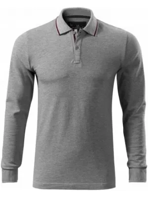 Férfi póló hosszú ujjal és gallérral MALFINI PREMIUM CONTRAST STRIPE LS 258 SÖTÉTSZÜRKE KIEMELÉSEK