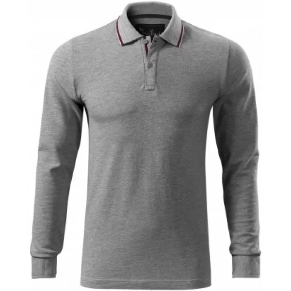  Férfi póló hosszú ujjal és gallérral MALFINI PREMIUM CONTRAST STRIPE LS 258 SÖTÉTSZÜRKE KIEMELÉSEK 