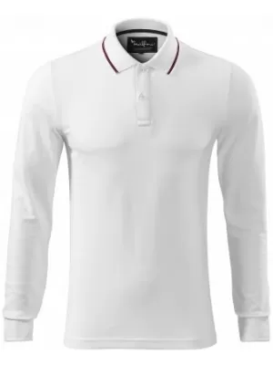 Férfi póló hosszú ujjal és gallérral MALFINI PREMIUM CONTRAST STRIPE LS 258 FEHÉR
