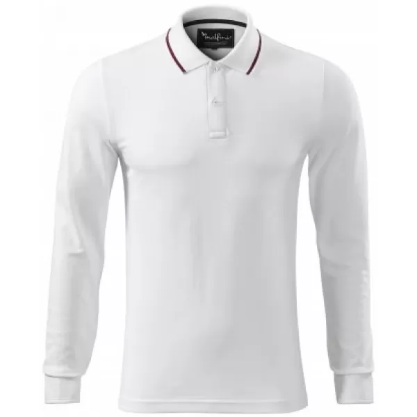  Férfi póló hosszú ujjal és gallérral MALFINI PREMIUM CONTRAST STRIPE LS 258 FEHÉR 