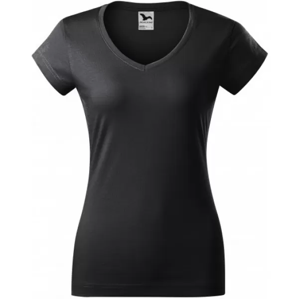  Női póló MALFINI FIT V-NECK 162 ÉBENFA SZÜRKE 