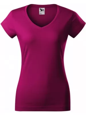 Női póló MALFINI FIT V-NECK 162 FUKSZIA VÖRÖS