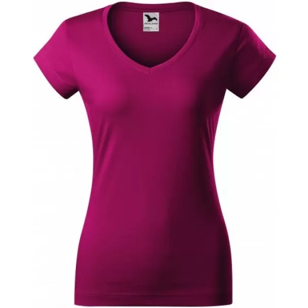  Női póló MALFINI FIT V-NECK 162 FUKSZIA VÖRÖS 