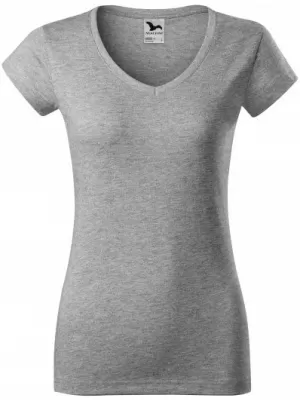 Női póló MALFINI FIT V-NECK 162 SÖTÉTSZÜRKE KIEMELÉSEK