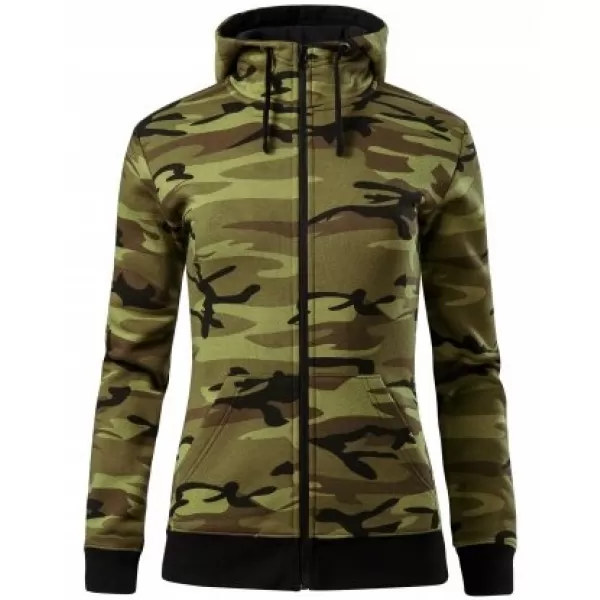  Női pulóver MALFINI CAMO ZIPPER C20 TEREPSZÍNŰ ZÖLD 